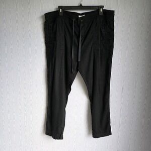 Lou & Grey Women L/XL Pant Linen Blend Black Elastic Waist Drawstring‎ Lagenlook